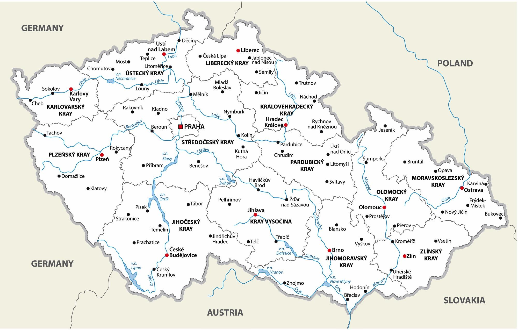 Карта городов Чехии (Чехословакии): основные города и столицы Чехии ( Чехословакии)