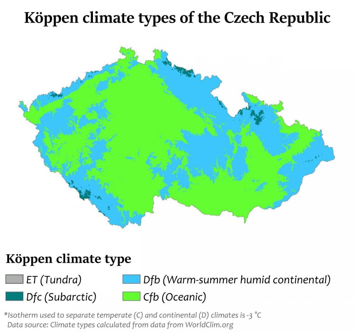 Чешская Республика (Чехословакия) температурная карта
