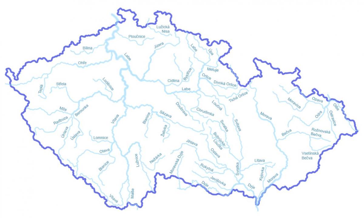 Карта рек Чешской Республики (Чехословакии)