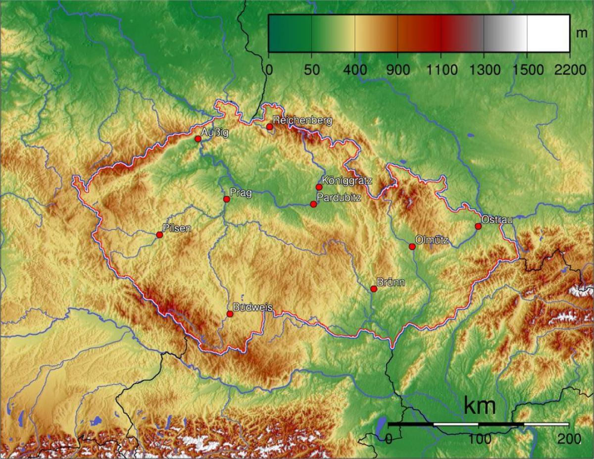 Чешская Республика (Чехословакия) карта высот